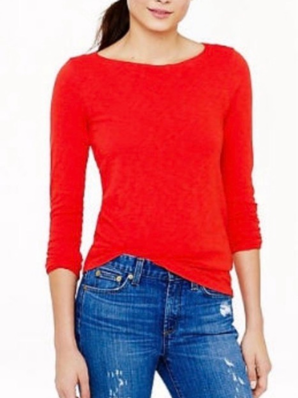 J. Crew Bright Red-Orange Painter Tee T-Shirt Boatneck Long-Sleeve Cotton Small